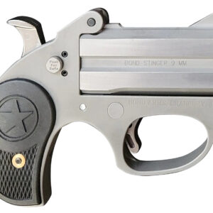 Bond Arms BASRS Stinger 9mm Luger 2rd 2.5" Matte Stainless Steel Double Barrel & Frame, Rebounding Hammer, Blade Front/Fixed Rear Sights, Black Rubber Grip, Manual Safety