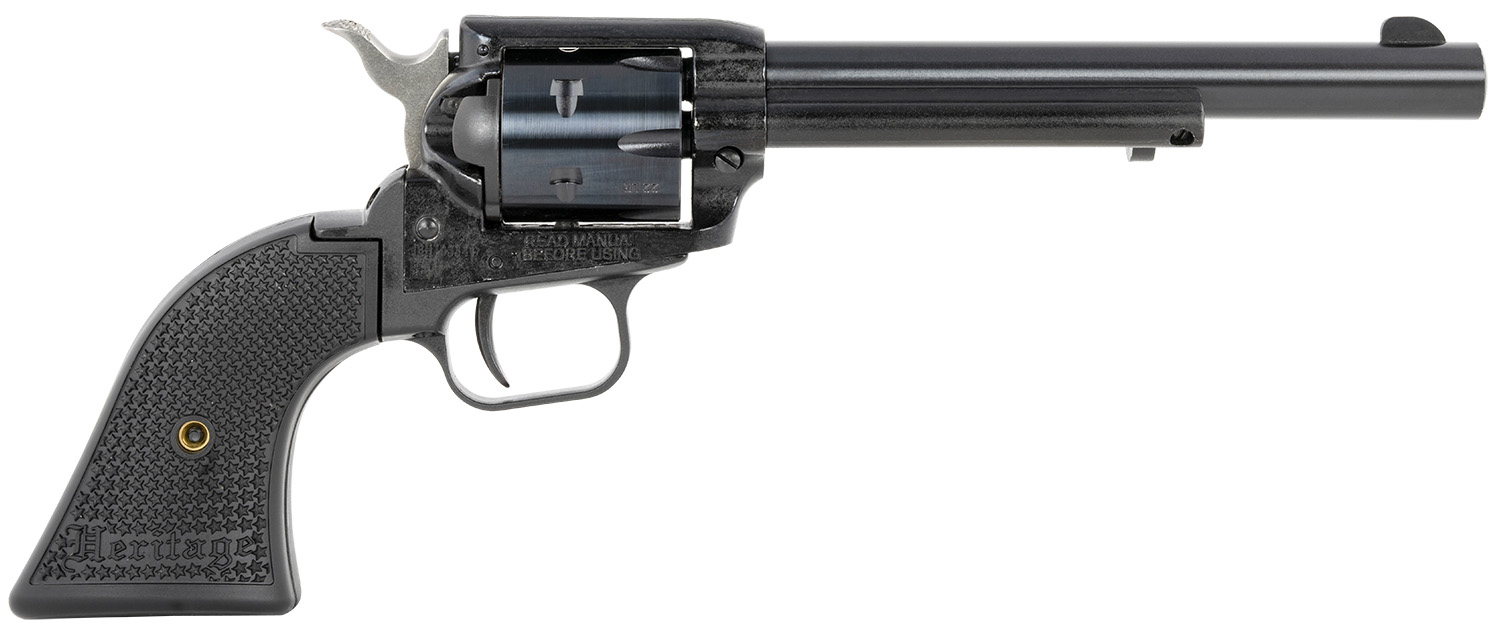 Heritage Mfg RR22MB6PG Rough Rider 22 LR/22 WMR 6 Shot, 6.50" Black Steel Barrel, Black Cerakote Zinc Alloy Frame, Black Cerakote Cylinder, Black Polymer Grip, Hammer/Thumb Safety, Exposed Hammer