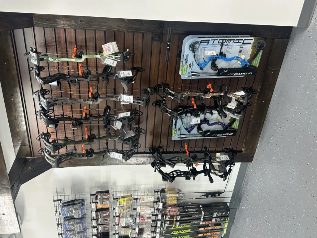 Bows on the Windage Weaponry archery wall