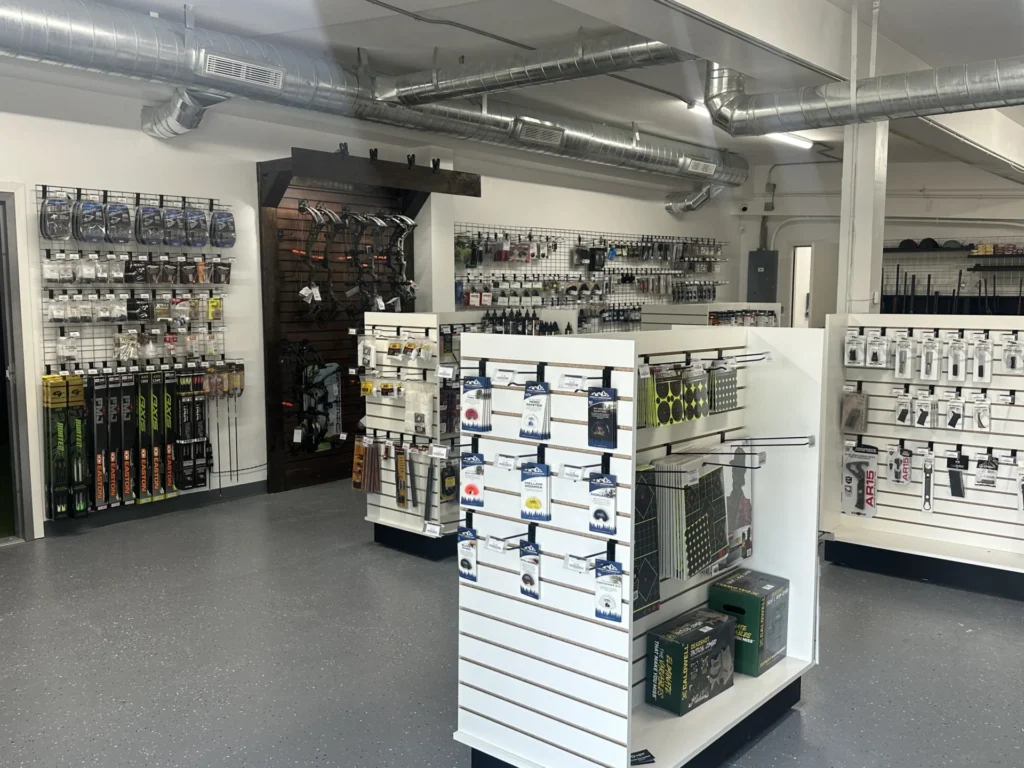 Sales floor and retail displays inside Windage Weaponry in Gypsum, Colorado