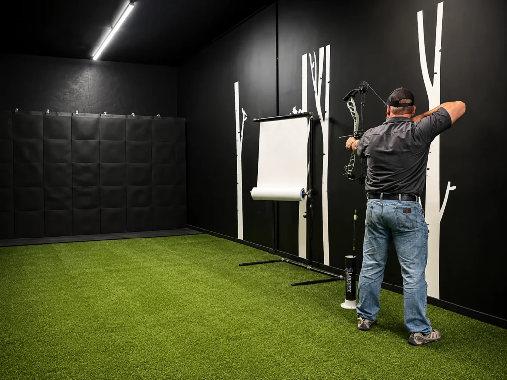 Customer using the Windage Weaponry indoor archery lane