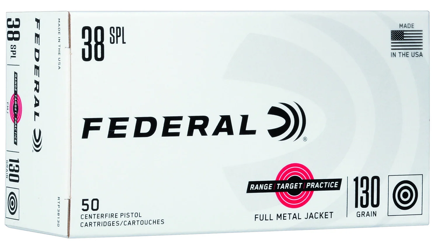 Federal RTP38130 Range & Target 38Special 130gr Full Metal Jacket 50 Per Box/20 Case