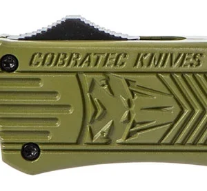 CobraTec Knives MODCTK1MDS CTK-1 Medium 3" OTF Drop Point Part Serrated D2 Steel Blade/OD Green Aluminum Handle Features Glass Breaker Includes Pocket Clip