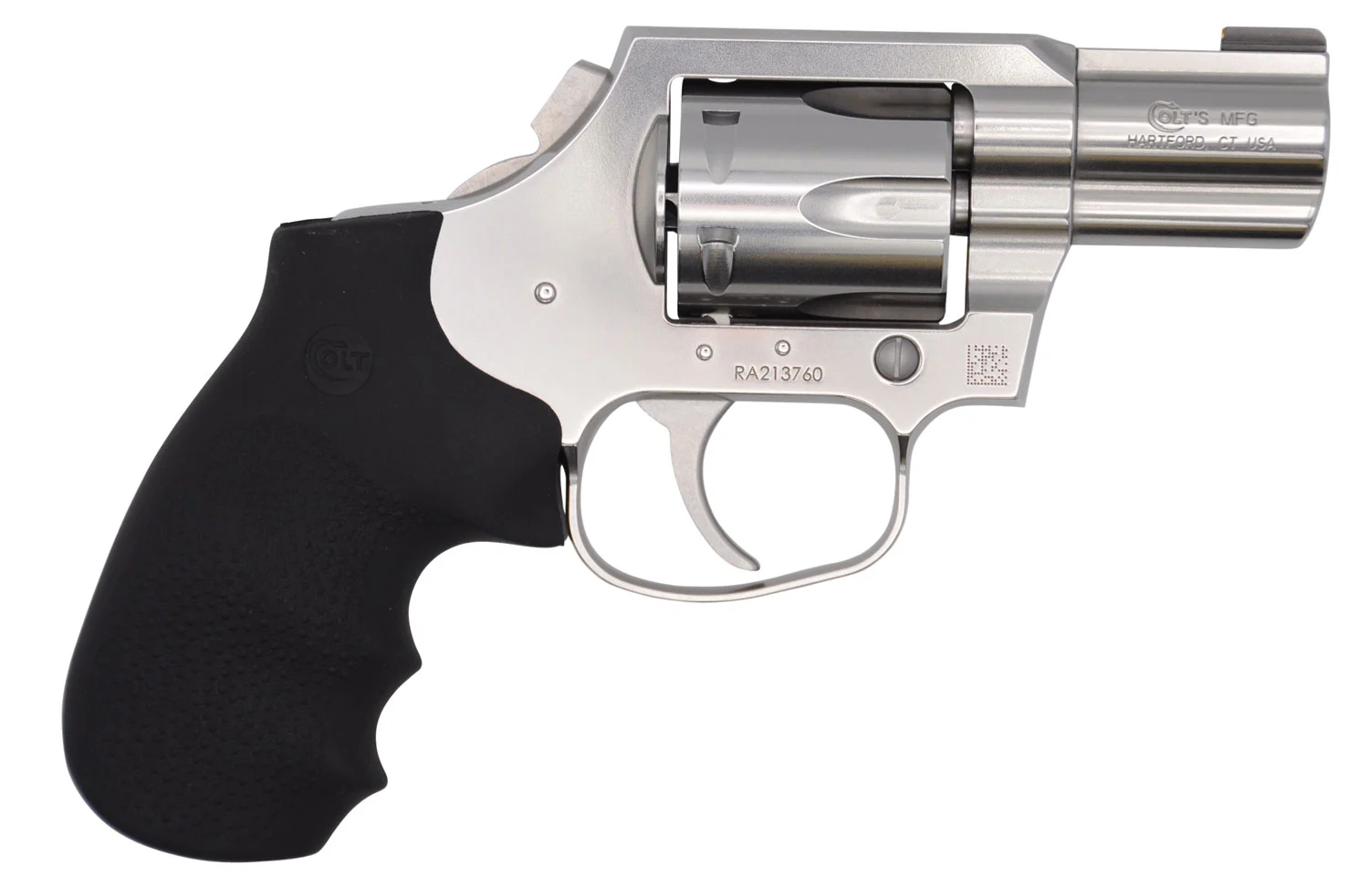 Colt Mfg KCOBRASB2BB King Cobra Carry 357 Mag 6 Shot 2" DAO Brushed Stainless Steel Barrel, Cylinder & Frame, Black Hogue Rubber w/Finger Grooves Grip