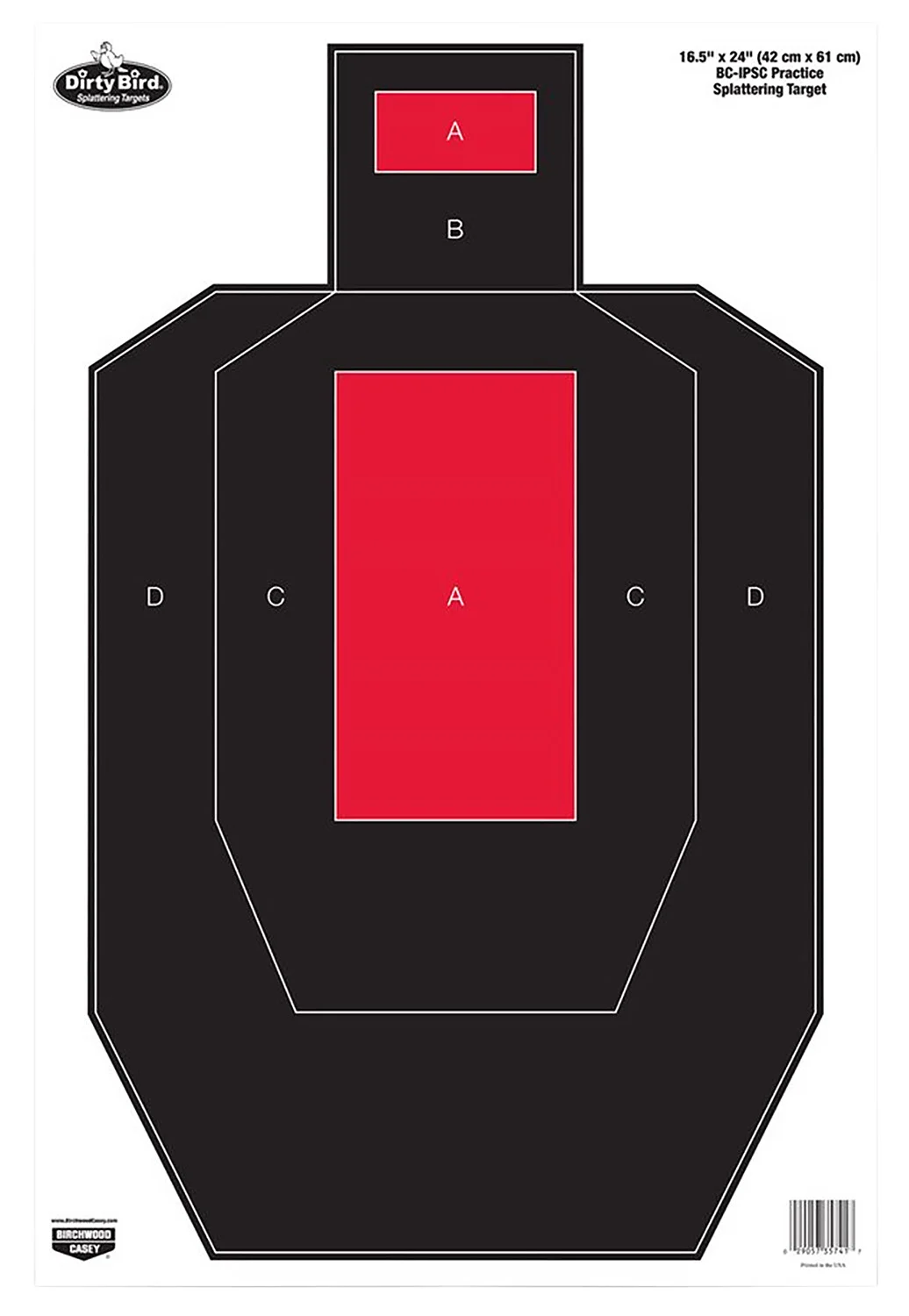 Birchwood Casey 35743 Dirty Bird IPSC Tagboard Hanging Pistol 16.50" x 24" Black/Red White Impact Splatter 3 Per Pkg
