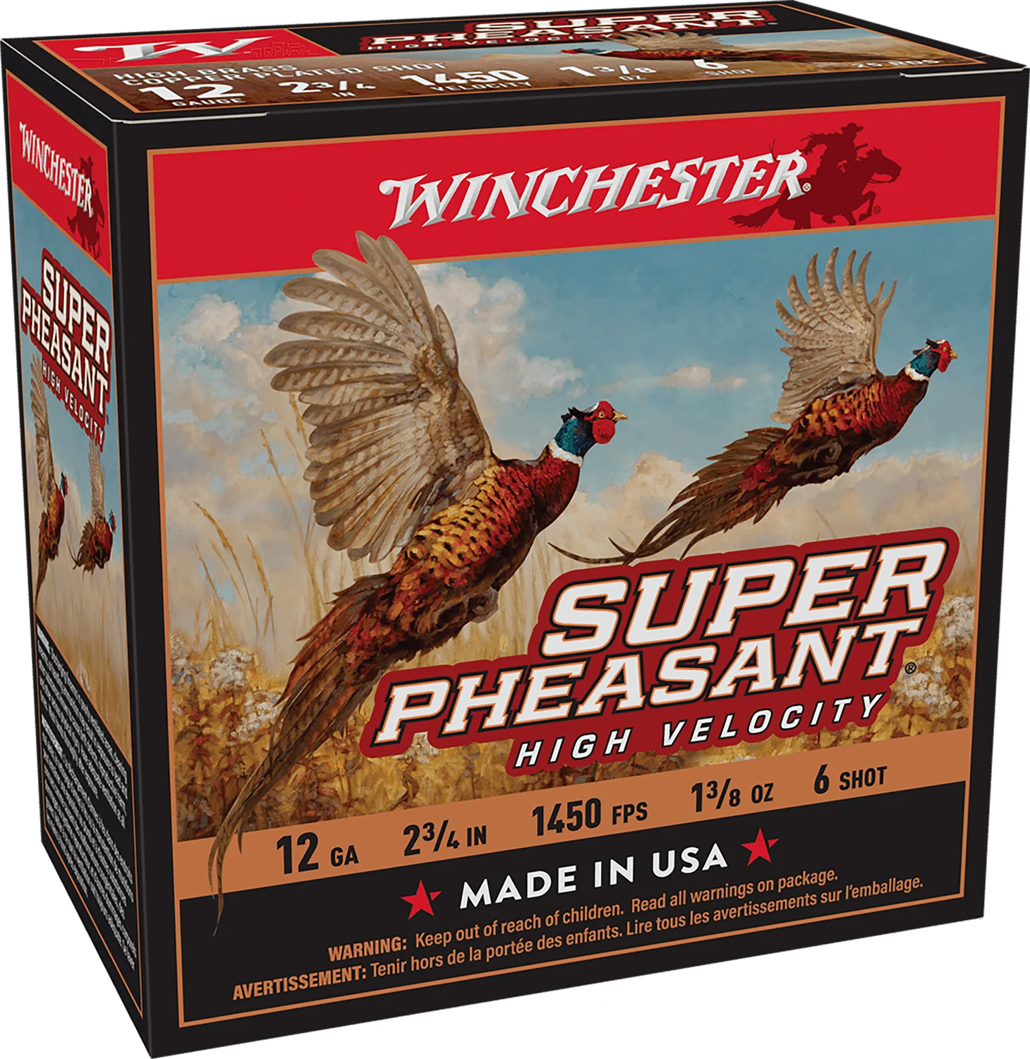 Winchester Ammo X12PHV6 Super Pheasant High Velocity High Brass 12Gauge 2.75" 1 3/8oz 6Shot 25 Per Box/10 Case