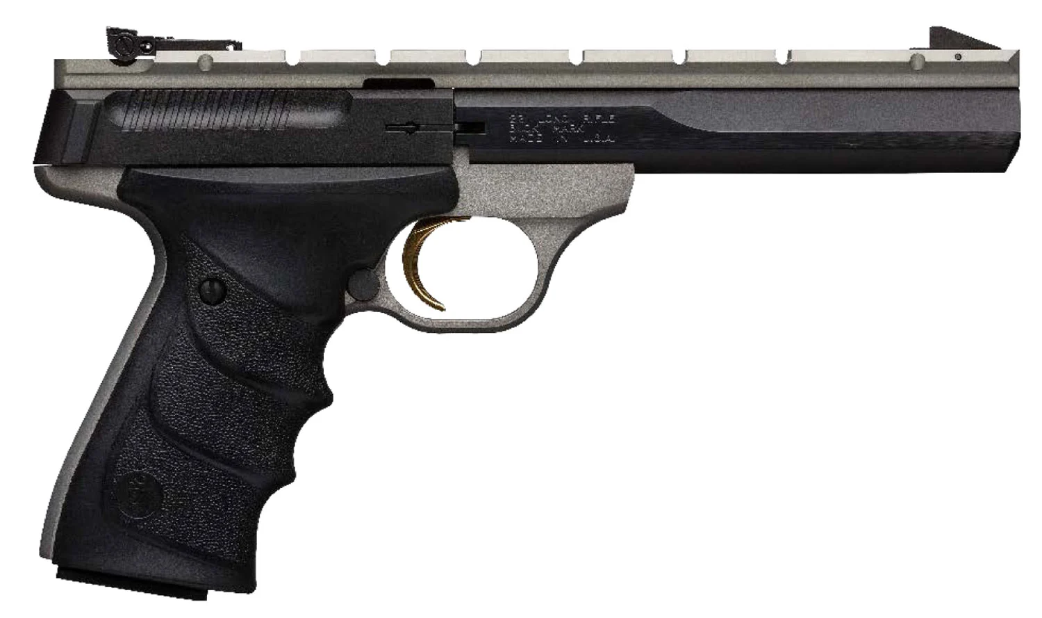 Browning 051564490 Buck Mark Contour 22 LR 10+1 5.50" Contoured Barrel, Matte Black Optic Ready/Serrated Steel Slide, Gray Anodized Aluminum Frame, Black Ultragrip RX Grips