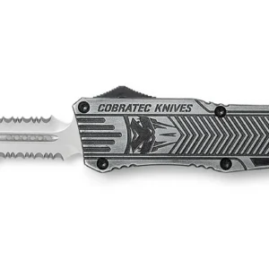 CobraTec Knives LSWCTK1LDG2SS CTK-1 Large 3.75" OTF Dagger Part Serrated D2 Steel Blade/ Stonewashed Aluminum Handle Features Glass Breaker Includes Pocket Clip