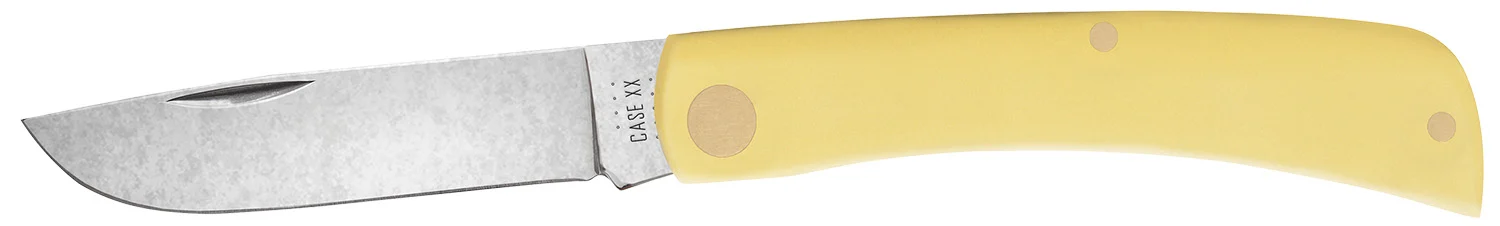 Case 00032 Sod Buster Jr. 2.80" Folding Skinner Plain Tumble Polish Chrome Vanadium Steel Blade/Yellow Synthetic Handle