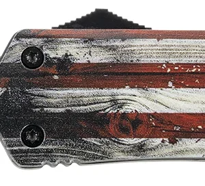Templar Knife LWUS231 Gen II Wood US Flag Large 3.50" OTF Tanto Plain Black Oxide Stonewashed 440C SS Blade, 5.25" Painted Wood Grain US Flag Aluminum Handle, Glass Breaker