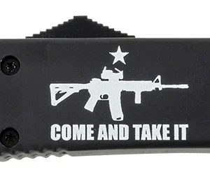 Templar Knife MAR15231 Gen II Come And Take It Slim 3.43" OTF Tanto Plain Black Oxide Stonewashed 440C SS Blade, 5.05" Black w/ "Come And Take It" AR-15 Gun Aluminum Handle, Glass Breaker