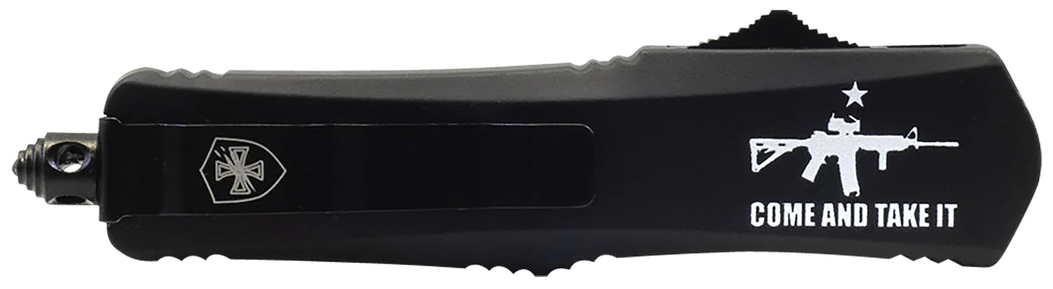 Templar Knife SAR15531 Gen II Come And Take It Small 2.69" OTF Tanto Part Serrated Black Oxide 440C SS Blade, 4.31" Black w/ "Come And Take It" AR-15 Gun Aluminum Handle, Glass Breaker