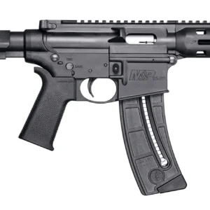 Smith & Wesson 13321 M&P15 Pistol 22 LR 8" Black Carbon Steel Barrel 25+1, Black SB Tactical SBA3 Adjustable Arm Brace Stock, Black Magpul MOE Grip, Manual Safety, Optics Ready