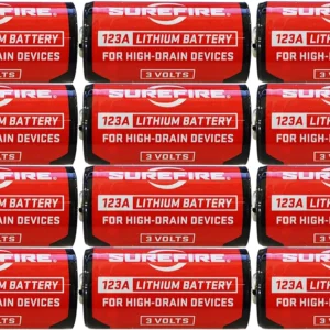 SureFire SF12ABBCS 123A Batteries Red/Black 3.0 Volts 1,550 mAh (12) Single Package Clamshell