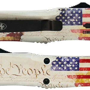 Templar Knife SWTP131 Gen II We The People Small 2.69" OTF Dagger Plain Black Oxide Stonewashed 440C SS Blade, 4.31" White w/Flag & "We The People" Aluminum Handle, Glass Breaker
