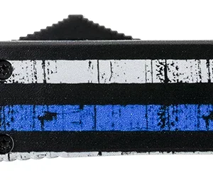 Templar Knife MBTB231 Gen II Back The Blue Slim 3.43" OTF Tanto Plain Black Oxide Stonewashed 440C SS Blade, 5.05" 4.31" Black & White w/Blue Line Aluminum Handle, Glass Breaker