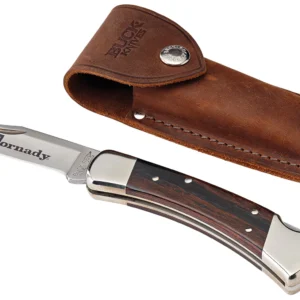 Hornady 99126 Buck 110 Folding Plain 420 Stainless Steel Blade Brown Macassar Ebony Dymondwood w Nickel Plated Bolsters Handle
