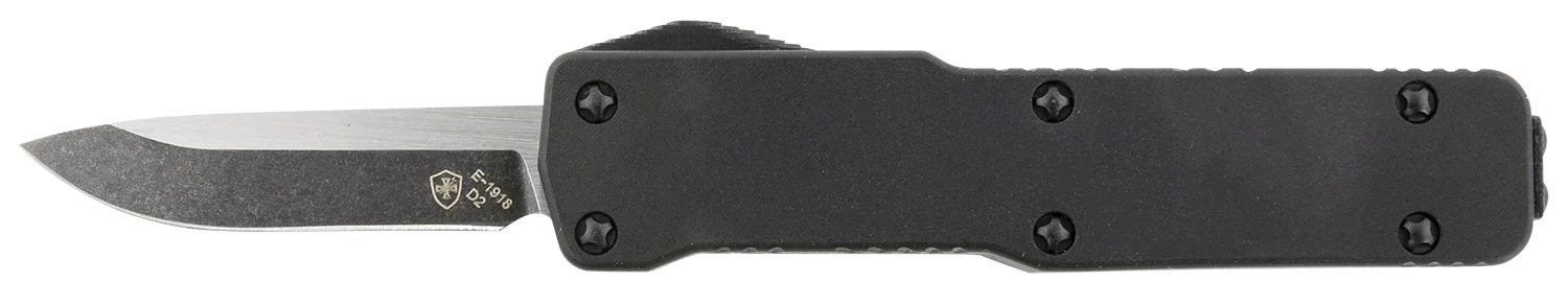 Templar Knife CABR321 Premium LW Micro 1.85" OTF Drop Point Plain Black Oxide Stonewashed D2 Steel Blade, 3.50" Black Aluminum Handle, California Legal