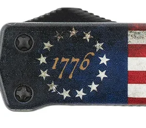 Templar Knife MZBRF221 Premium Weighted Betsy Ross Flag Slim 3.16" OTF Tanto Plain Black Oxide Stonewashed D2 Steel Blade, 4.93" Betsy Ross Flag Aluminum Zinc Alloy Handle