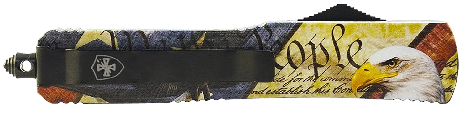 Templar Knife MZEG321 Premium Weighted Eagle Slim 3.16" OTF Drop Point Plain Black Oxide Stonewashed D2 Steel Blade, 4.93" Eagle w/"We The People" Aluminum Zinc Alloy Handle