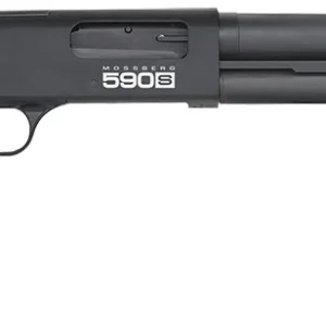 Mossberg 51605 590S 12 Gauge Pump 3" 9+1 18.50" Matte Blued Steel Barrel, Matte Blued Optic Ready Receiver, Fixed Black Synthetic Stock, Right Hand