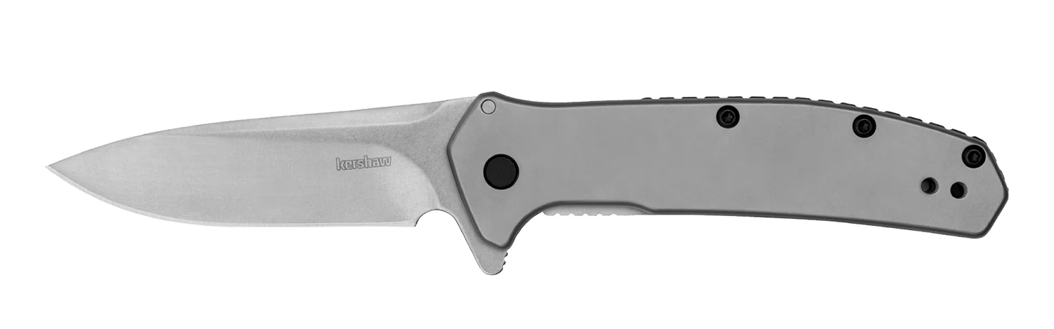 Kershaw Outcome 2.80" Folding Clip Point Plain Stonewashed 8Cr13MoV SS Blade/Bead Blasted Stainless Steel Handle Includes Pocket Clip