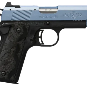 Browning 051898490 1911 Black Label Compact Frame 22 LR 10+1, 3.63" Matte Stainless Steel Barrel, Polar Blue Cerakote Serrated Slide, Matte Black Polymer Frame w/Beavertail, Black Laminate Wood Grip