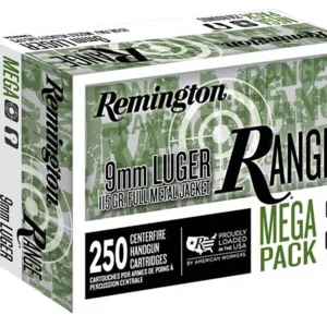 Remington Ammunition R23965 Range Mega Pack 9mmLuger 115gr Full Metal Jacket 250 Per Box/4 Case
