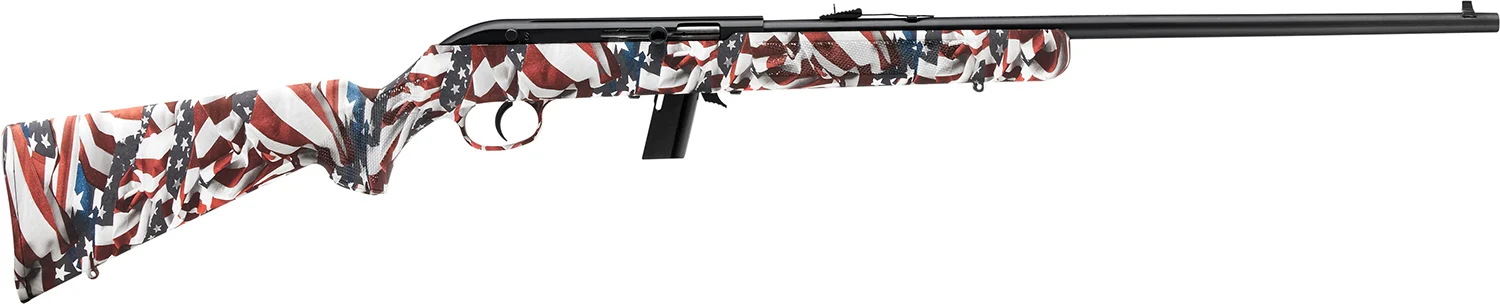 Savage Arms 40222 64 F Full Size 22 LR 10+1 21" Matte Black Carbon Steel Barrel, Matte Black Grooved Carbon Steel Receiver, American Flag Fixed Synthetic Stock, Right Hand
