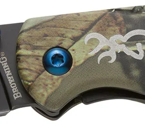 Browning 3220344 Prism 3 EDC Folding 2.38" Plain Black Oxide 7Cr17MoV SS Blade, Camo w/Brass Accents & Logo Anodized Aluminum Handle, Includes Pocket Clip