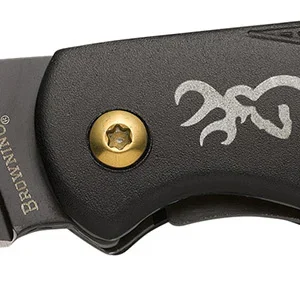 Browning 3220340 Prism 3 EDC Folding 2.38" Plain Black Oxide 7Cr17MoV SS Blade, Black w/Brass Accents & Logo Anodized Aluminum Handle, Includes Pocket Clip