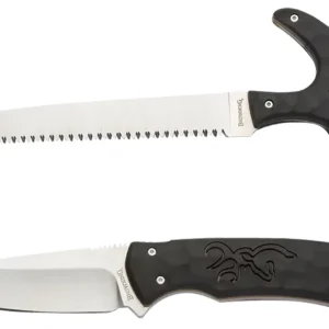 Browning 3220420 Primal Combo 3.75"/5.25" Fixed Drop Point Gut Hook/Skinner, Saw 8Cr13MoV SS Blade, Black Polymer w/Rubber Overmold & Finger Grooves Handle, 2 Piece Set, Includes Sheath