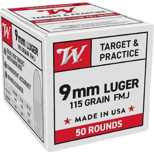 Winchester Ammo W9MM50 9mmLuger 115gr Full Metal Jacket 50 Per Box/20 Case