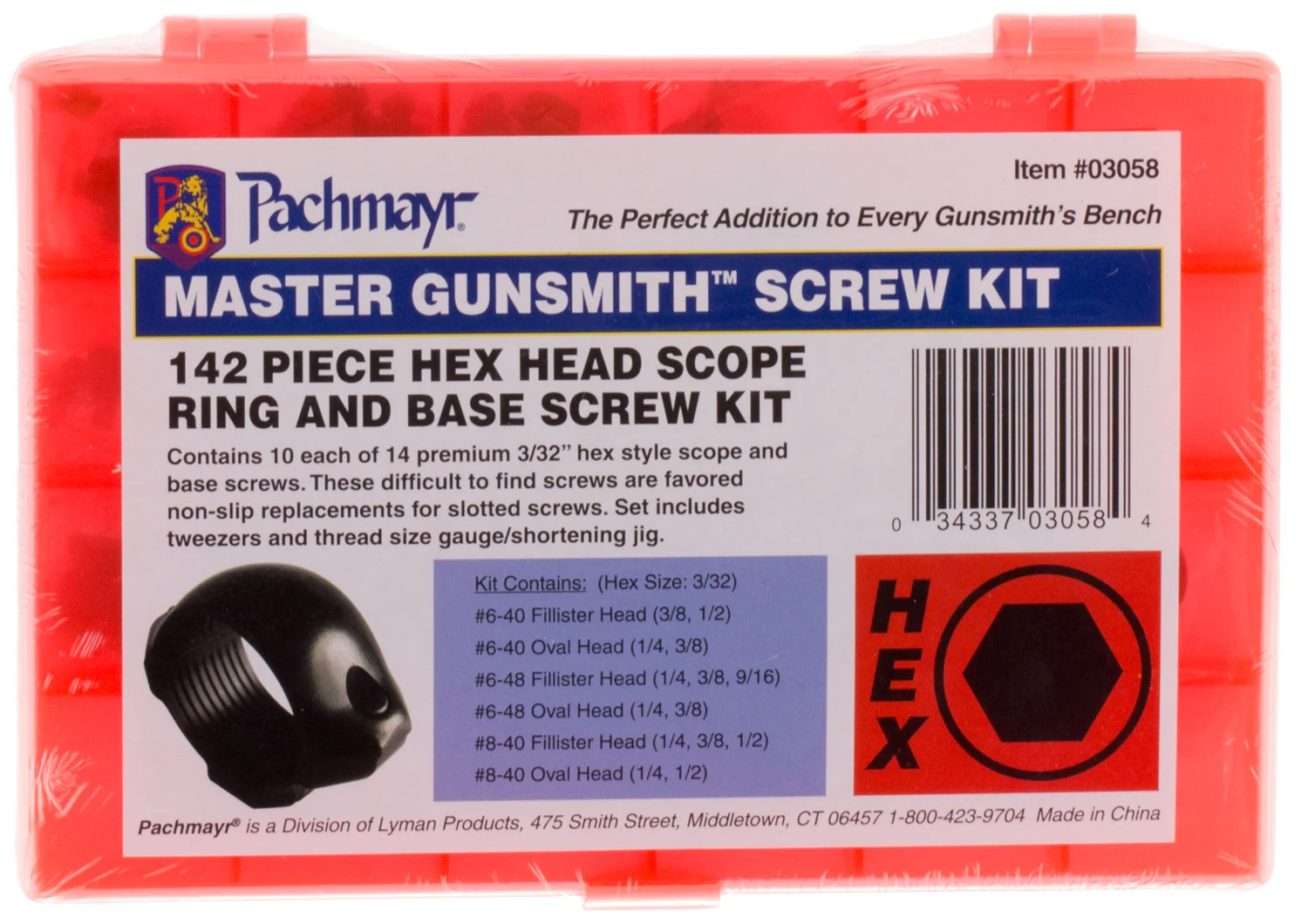 Lyman 03058 Master Gunsmith Hex Head Ring and Base Screw Kit Hardened Steel Universal Metal Handle 142 Pieces