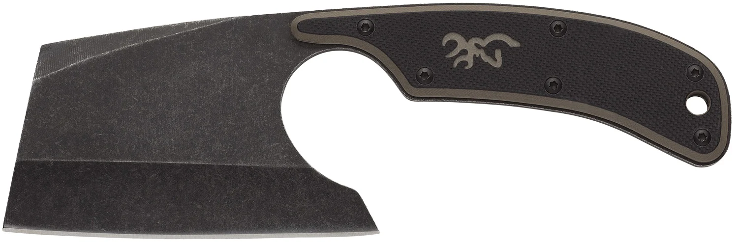Browning 3220322 Cutoff Camp 2.50" Fixed Cleaver Plain Black Black Oxide Stonewashed 9Cr14MoV SS Blade, Black/Tan G10 Handle