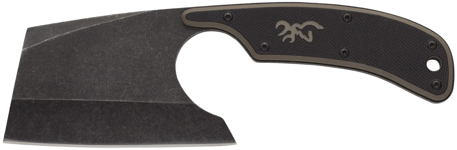 Browning 3220322B Cutoff Camp Boxed 2.50" Fixed Cleaver Plain Black Black Oxide Stonewashed 9Cr14MoV SS Blade, Black/Tan G10 Handle