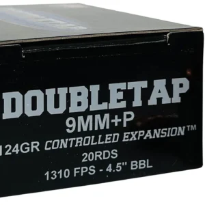 DoubleTap Ammunition 9MM124HP209mm+P Luger 124gr Controlled Expansion JHP 20 Per Box/50 Case
