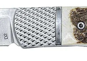 CobraTec Knives CTTHRSTG Trapper Hidden Release 3.12" Flip Open Drop Point Plain Satin D2 Steel Blade, 4.25" Stag Scales Handle