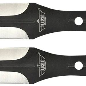 Uzi Accessories UZKTRWTZP Throwing Knives Two Fixed Plain Black/Silver Stainless Steel Blade, Black Stainless Steel Handle, Includes Nylon Holster