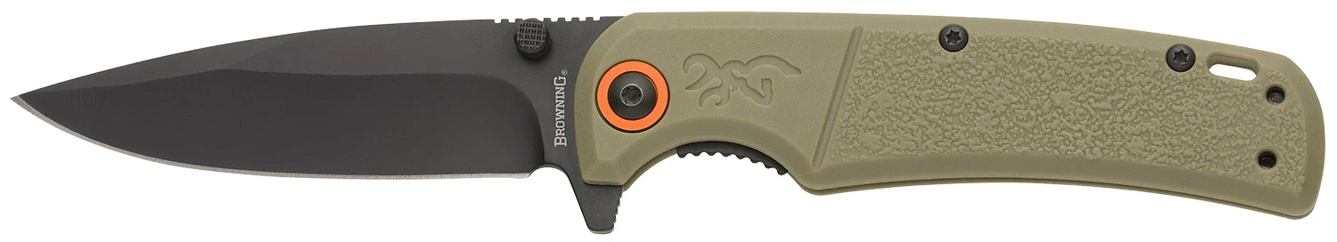 Browning 3220513 Buckmark Slim EDC 3.13" Folding Drop Point Plain Black Oxide D2 Steel Blade, Sage Textured Polymer Handle