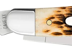 Case 00042 Stockman Medium 2.57"/1.88"/1.71" Folding Clip Point/Sheepsfoot/Spey Plain Mirror Polished Tru-Sharp SS Blade Peach Seed Jigged Amber Bone Handle