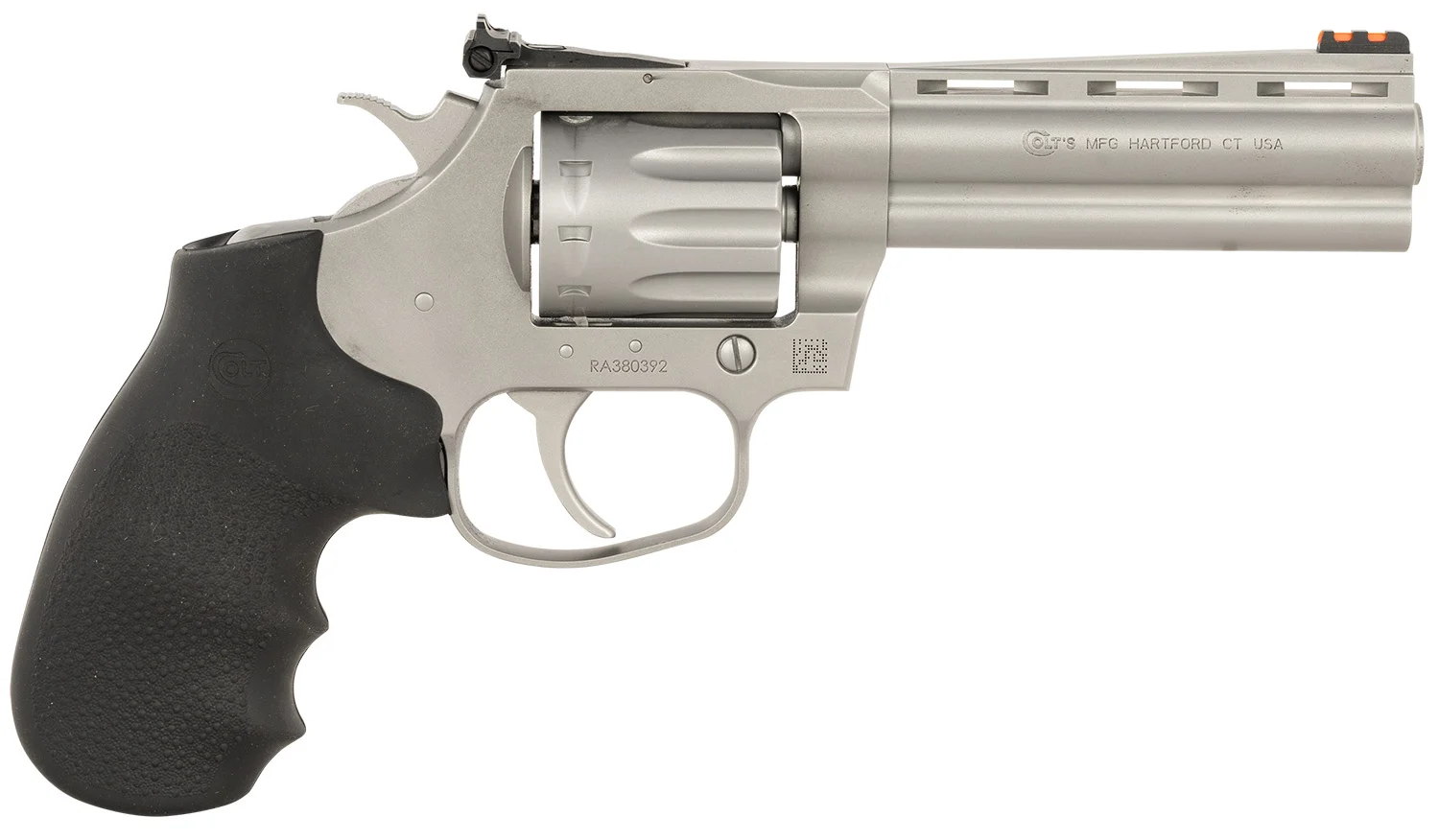 Colt Mfg KCOBRA22-SM4RFO King Cobra Target 22 LR 10 Shot 4.25" Matte Stainless Steel Vent Rib Barrel, Matte Stainless Stainless Steel Frame & Cylinder, Black Hogue Overmolded Grip, Exposed Hammer