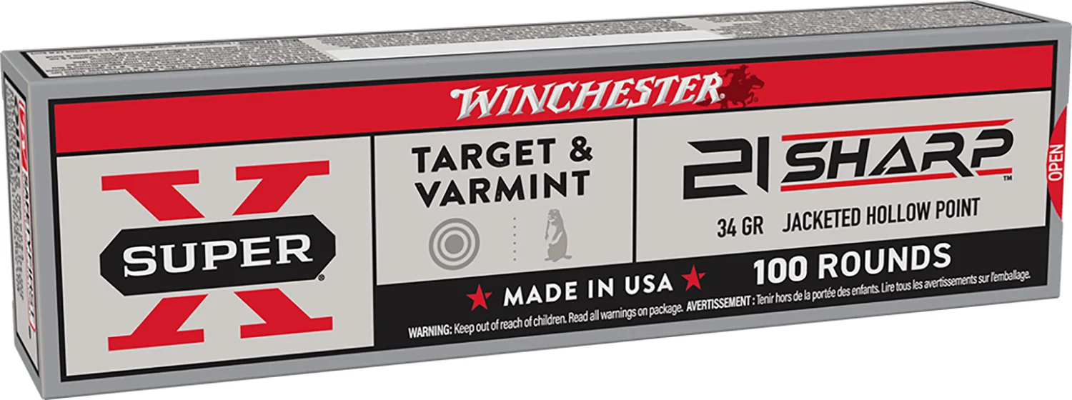 Winchester Ammo X21JHP Super X 21Sharp 34gr Jacketed Hollow Point 100 Per Box/20 Case
