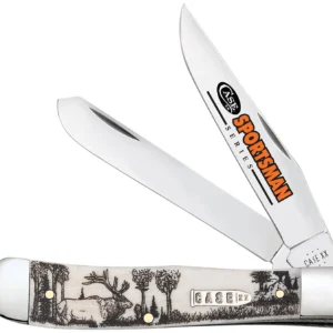 Case 81222 Trapper Sportsman Folding Clip Point/Spey Plain Mirror Polished Tru-Sharp SS Blade/Elk Embellished Natural Bone Handle