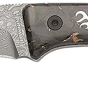 Browning 3220570B Rock 3.50" Fixed Drop Point Plain Acid Etch Damascus Blade, Carbon Fiber Handle