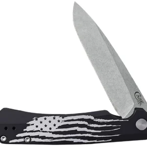 Case 10857 Kinzua Folding Spear Point Plain Stonewashed S35VN SS Blade, Black Anodized w/US Flag Aluminum Handle