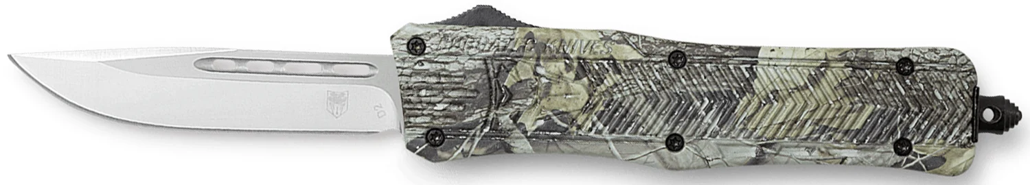 CobraTec Knives MWDCTK1MDNS CTK-1 American Flag Medium 3" OTF Drop Point Plain D2 Steel Blade, 5" Woodland Camo Aluminum Alloy Handle