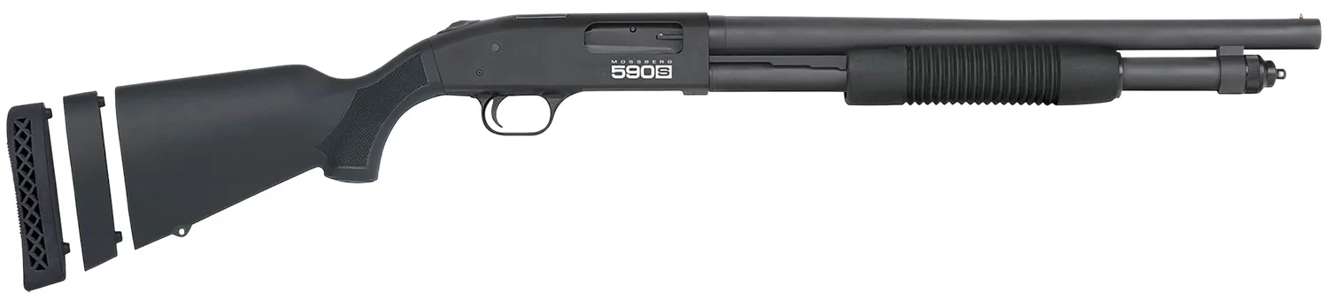 Mossberg 51609 590S 12 Gauge Pump 3" 10+1 18.50" Matte Blued Heavy Walled Barrel, Drilled & Tapped Black Receiver, Fixed Black Synthetic Stock