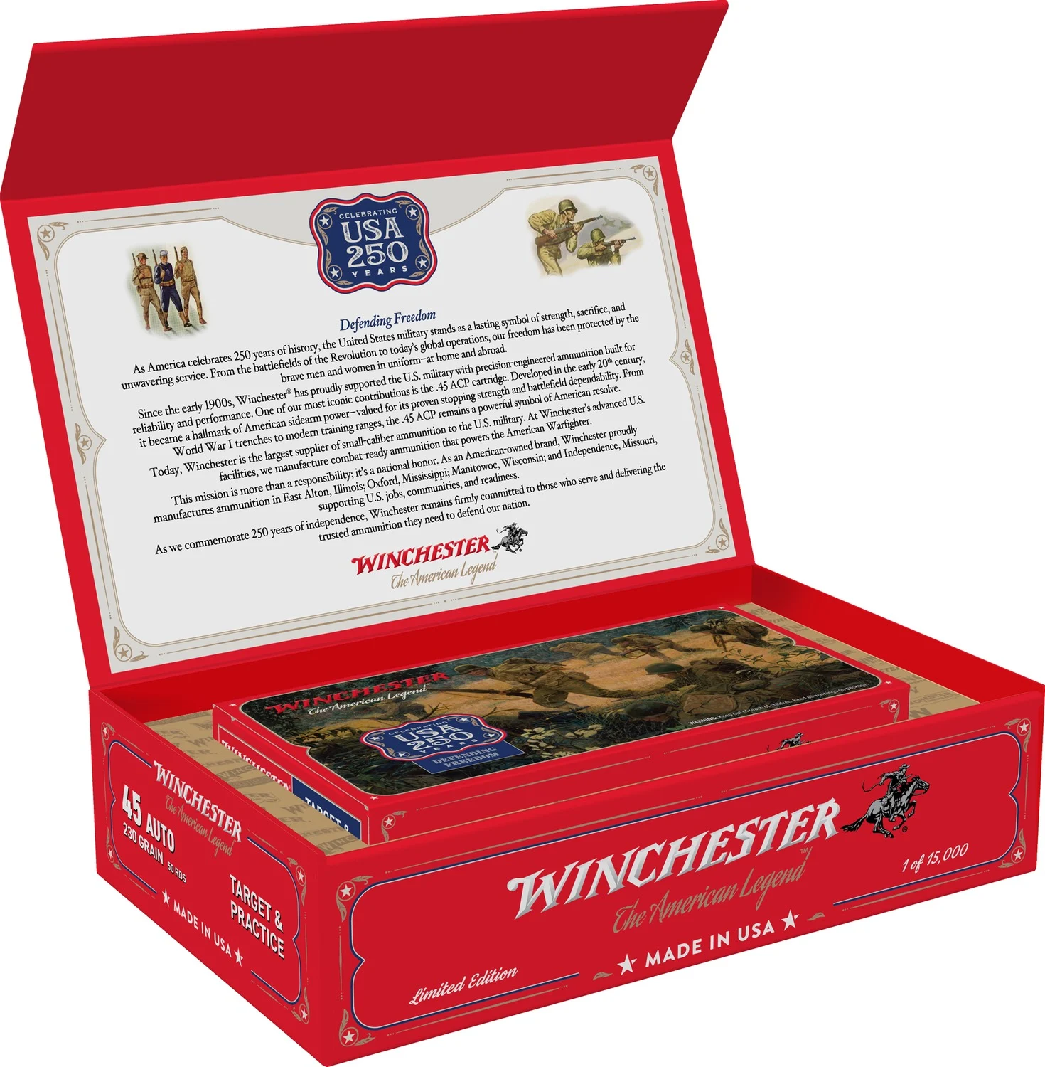 Winchester Ammo USA45250 USA 250th Commemorative Box Series 45ACP 230gr Full Metal Jacket 50 Per Box/6 Case