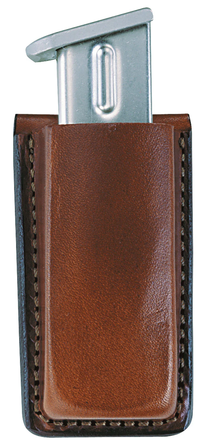 Bianchi 10737 Open Top Mag Pouch Single Tan Leather Belt Clip Compatible w/ 9mm/40/ 45/380 Belts 1.75" Wide